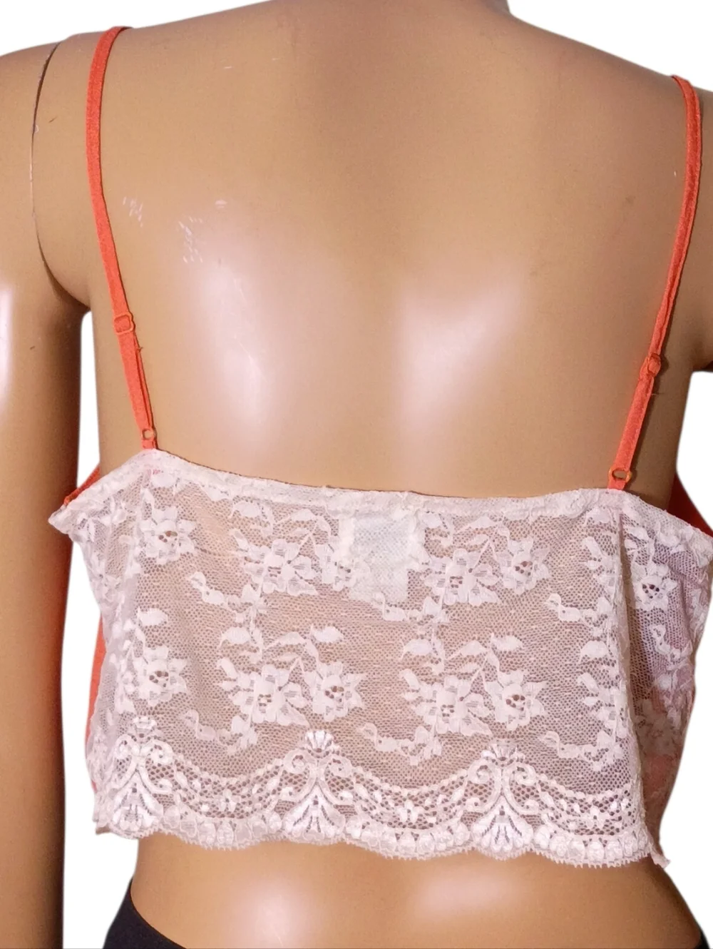 Free People Coral-Orange Scalloped Spaghetti Strap‎ Crop Top